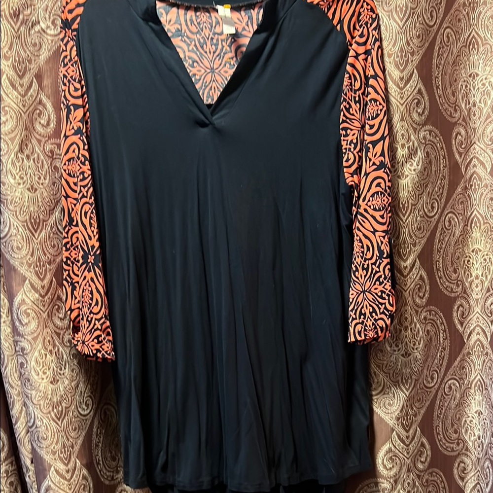 Honeyme Black and Orange Patterned Blouse